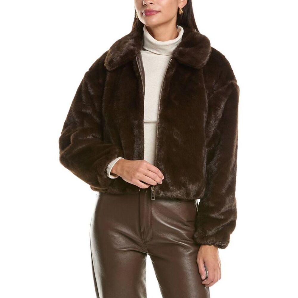 Cece Womens  Zip Front Short Blouson Jacket, Brown